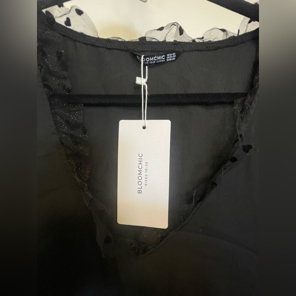 BloomChic Black Long Sleeve Blouse with Sheer heart Lace sleeves - Picture 2 of 4